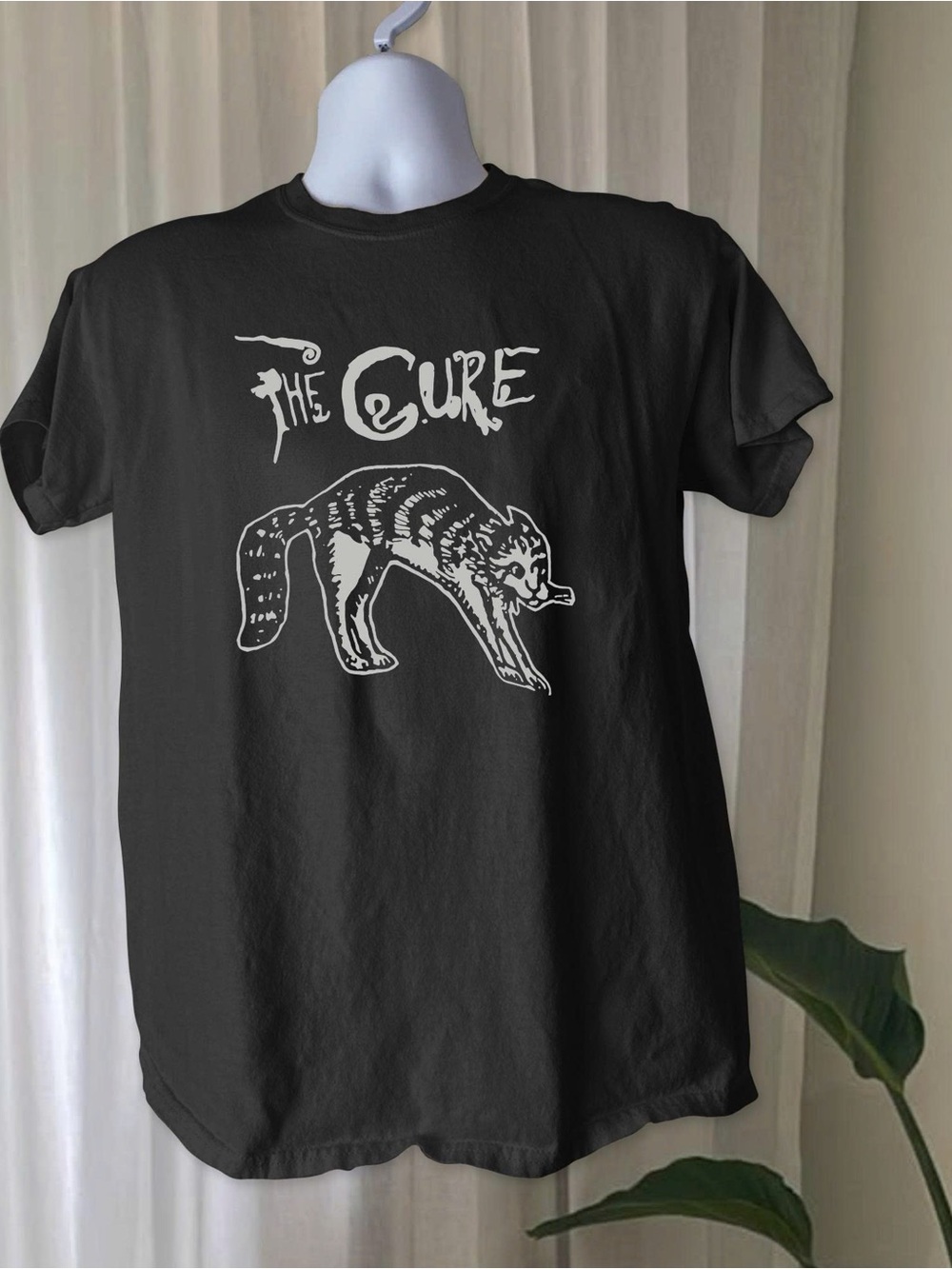 Gildan Black T-Shirt with White 'The Cure' Wolf Band Tee